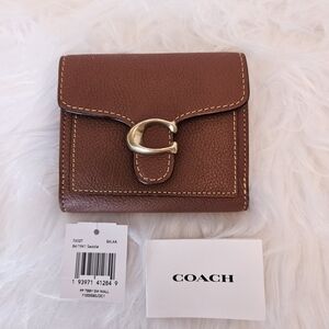 Coach 76527 Tabby Small Saddle Pebbled Leather Wallet Bifold 8 Slots Like New